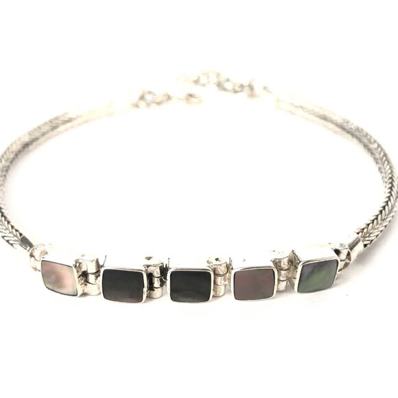 Abalone MOP Chain ADJ Bracelet Sterling Silver 925 Fine Jewelry 7"+ - Picture 2 of 5